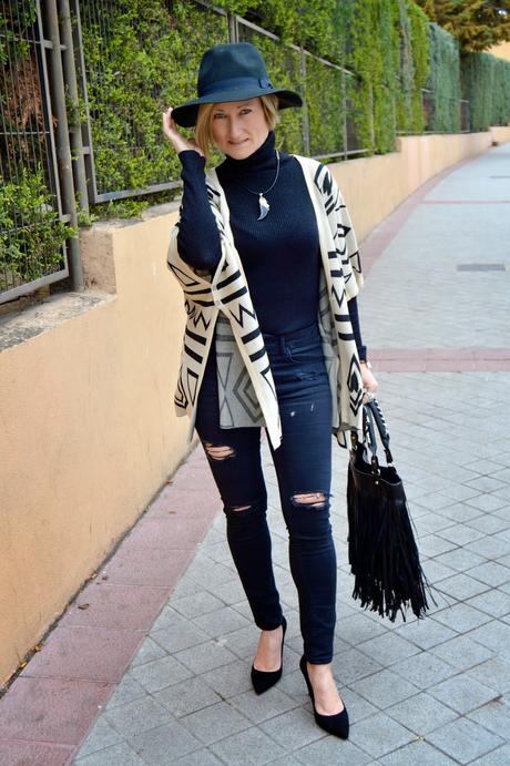 Boho style. Poncho and Stilettos.