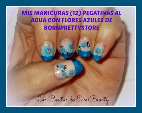 Mis Manicuras (12) Pegatinas al agua con flores azules de Bornprettystore.