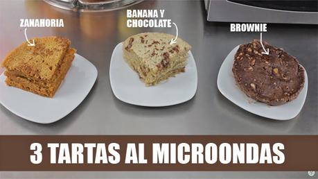 3 tartas al microondas - Zanahoria, Banana y chocolate y Brownie
