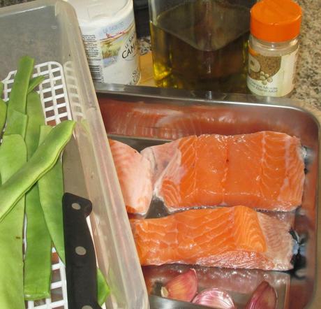 cocina sana, salmón con judia verde, salmón, salmon plancha, judia verde al dente, judia verde con ajito, cocina, receta,