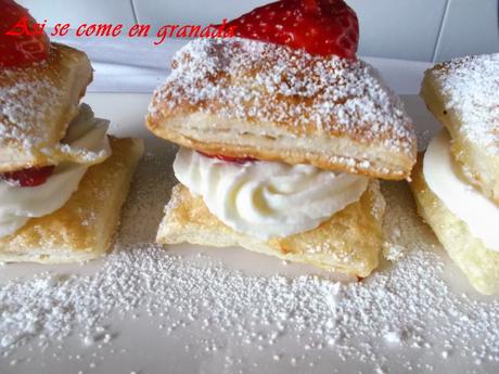 Milhojas de fresas con nata