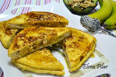 Torrijas rellenas de plátano y nueces