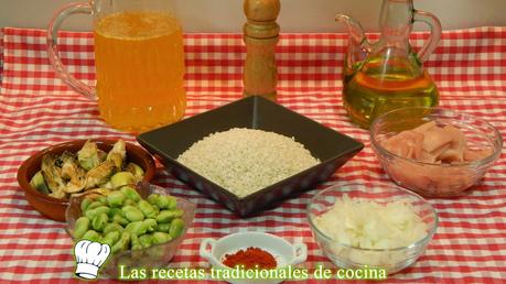 Receta fácild e arroz con pollo, alcachofas y habas