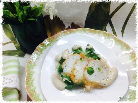 Rape alangostado con canónigos y salsa rosa Rape alangostado con canónigos y salsa rosa