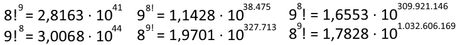 Unos cuantos números enormes, fruto de la combinación de las potencias y los factoriales