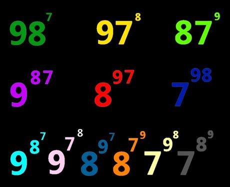 Potencias posibles con los números siete, ocho y nueve
