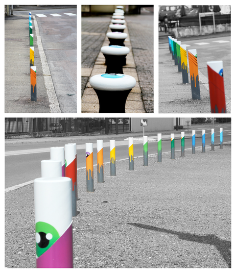 A todos los tontos nos da por algo y a éste le dio por pintar bolardos. le cyklop arte urbano diferente original