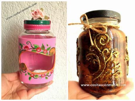 Manualidades frascos de vidrio reciclados con corazones