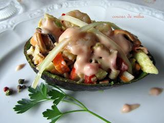 Aguacate con langostinos