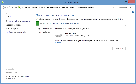 Historial de archivos Windows 8