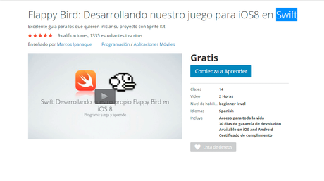 3 Cursos sobre iOS y Swift que te podrían interesar Flappy Bird: Desarrollando nuestro juego para iOS8 en Swift udemy