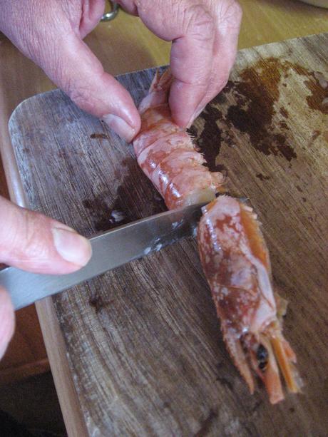 SASHIMI CON GAMBAS CARMELIZADAS Y SALSA DE KUMQUAT