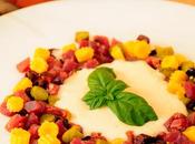 Tartar atún ahumado encurtidos ajoblanco