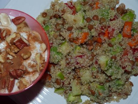 ¡Nueva receta sana! Ensalada de lentejas y quinoa y postre sano