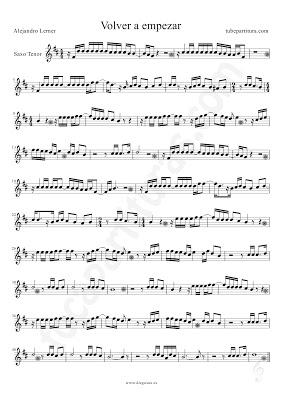 Tubepartitura Volver a Empezar de Alejandro Lerner partitura para Saxofón Tenor Música Pop-Rock