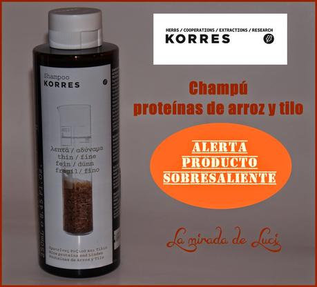 KORRES, champú proteínas de arroz y tilo.