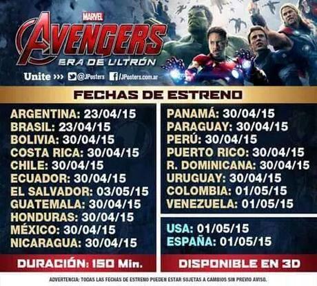 Fechas de estreno de @Avengers #EraDeUltron