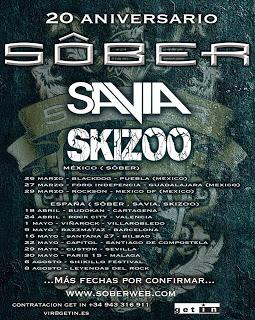 Fechas de la gira 20 aniversario de Sôber (con Savia y Skizoo)