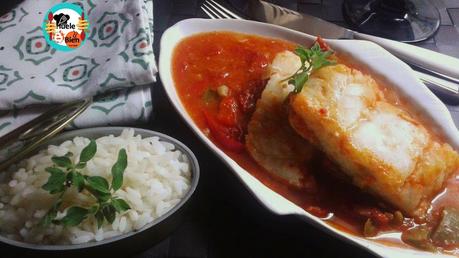 Bacalao con fritada de pimientos