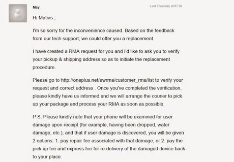 Solicitar reemplazo del Oneplus One en garantía Solicitar reemplazo del Oneplus One en garantía