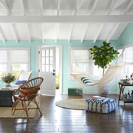 This beach house incorporates different shades of blue to reflect the many colours of the ocean. Beautiful don't you think?