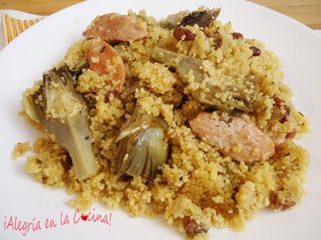 Receta de cous cous con lomo y alcachofas
