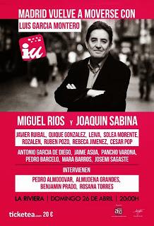 Concierto de apoyo a Luis García Montero (IU) con Joaquín Sabina, Miguel Ríos, Leiva, Quique González, Rubén Pozo, Rozalén...