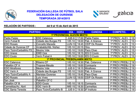 Horarios del fútbol ourensano incluyendo sala base y nota informativa