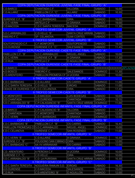 Horarios del fútbol ourensano incluyendo sala base y nota informativa