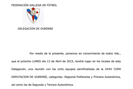 Horarios del fútbol ourensano incluyendo sala base y nota informativa