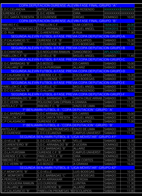 Horarios del fútbol ourensano incluyendo sala base y nota informativa