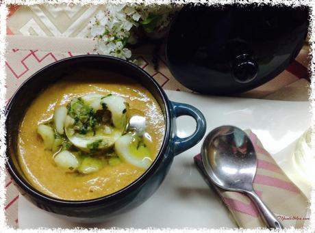 Sopa de pescado con aros de calamar