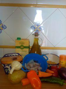 Cazuela de colores y calamares