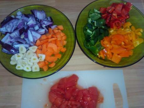 Cazuela de colores y calamares Cazuela de colores y calamares