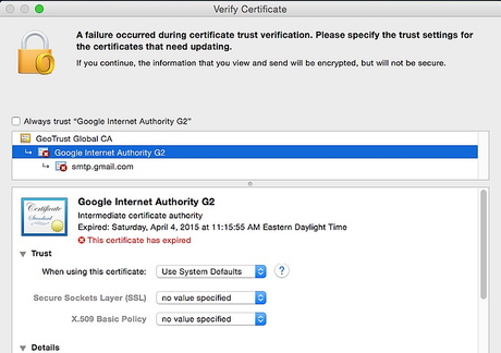Google olvidó actualizar su certificado SMTP y expiró