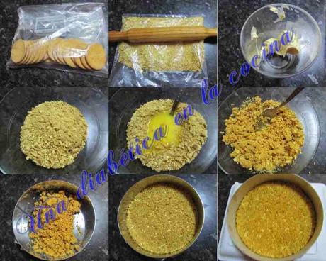 Tarta de mousse de naranja con gelatina de fresa y base de galletas sin azúcares añadidos