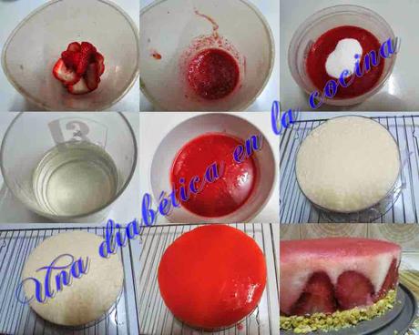 Tarta de mousse de naranja con gelatina de fresa y base de galletas sin azúcares añadidos