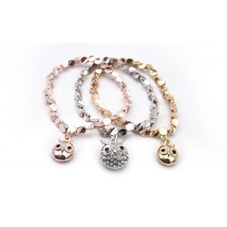 Juego de tres pulseras de buhitos de la suerte,bisuteria online, bisuteria de moda, buho, pulsera