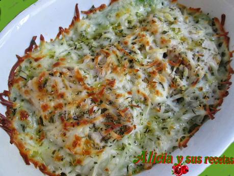 GRATINADO DE HINOJOS Y APIO CON CANUTILLOS DE ATÚN