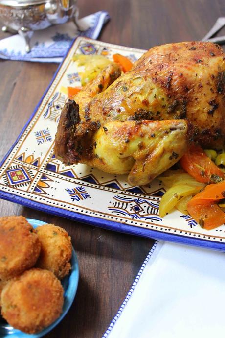 Pollo marroquí con especias y croquetas de patatas