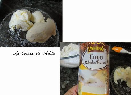 Tarta de crema de piña, sobre una base de coco