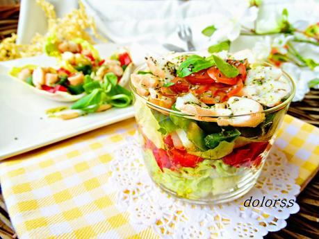 Crudités con láminas de gambas y aceite de coriandro  -  PKU
