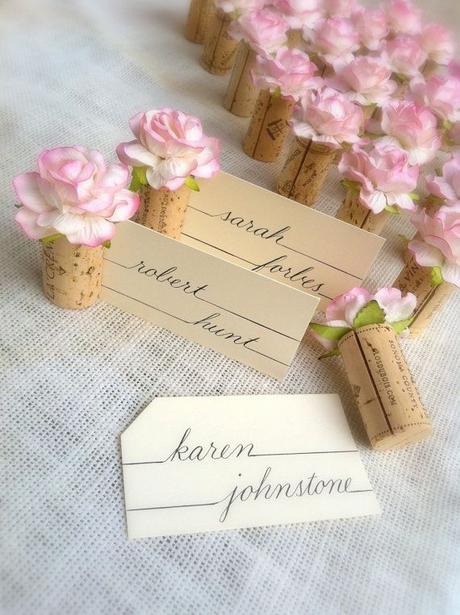 Blush Pink Weddings Table Settings Name Card Holders Recycled Upcycled Unique Wine Corks Includes Blank Name Cards, Set of 10 via Etsy