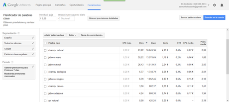 Las palabras clave en una estrategia SEO google adwords