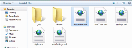 Archivo de Word descomprimido