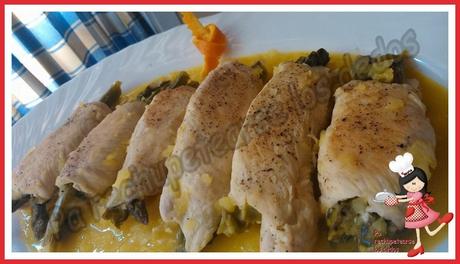 *Rollitos de pollo rellenos de espárragos (cocina tradicional)