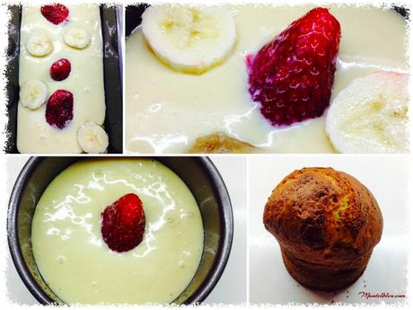 Bizcocho de fresas y plátano con crema de mantequilla