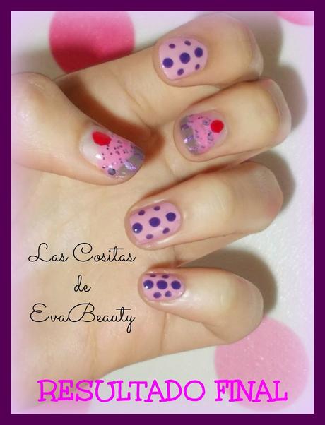 Mis manicuras (13): Manicura con puntos y Cupcake de fresa y chocolate.