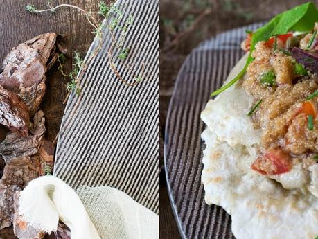 PAN CHATO CON PURÉ DE BERENJENAS Y TABULE DE AMARANTO