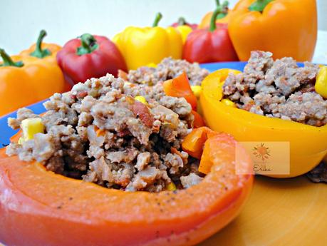 Pimientos rellenos de carne y maíz